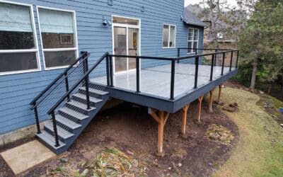 Striking Stainless Steel Cable Deck Railing on New Deck